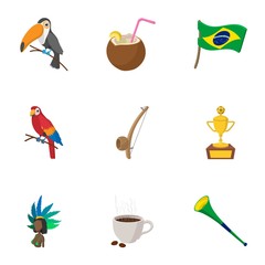 Country Brazil icons set, cartoon style