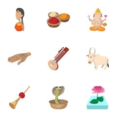 India Republic icons set, cartoon style