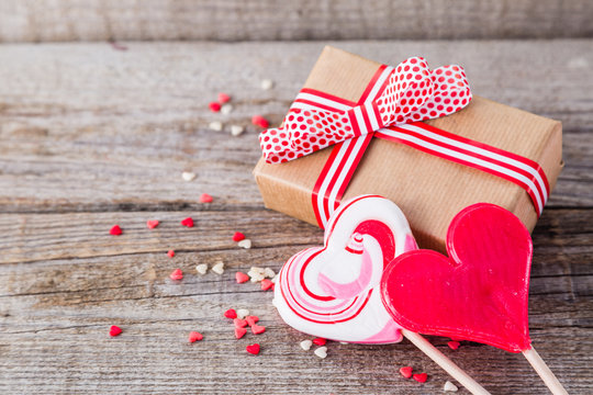 Present for Valentine's day with heart shaped sweets