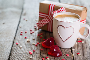 Valentine's day concept - heart shaped sweets on rustic background