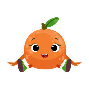 Big Eyed Cute Girly Orange Character Sitting, Emoji Sticker With Baby Fruit