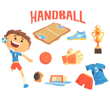 Vecteur Stock Stickman Kids Boys Handball Illustration