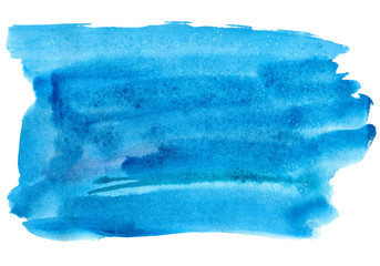 Blue watery illustration.Abstract watercolor hand drawn image.Azure splash.White background.