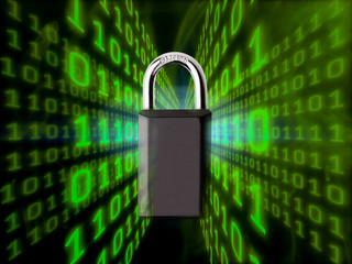 Digital security concept with binary code and lock