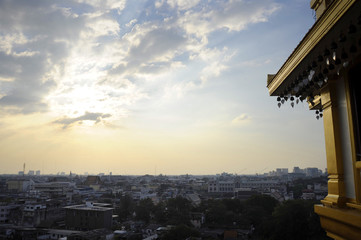 amazing Bangkok scenic urban view of skyline business district from golden mountain viewpoint in Thailand