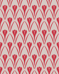 Seamless floral pattern. Crocus vintage background. Flower texture. Red gray contrast colored. Vector