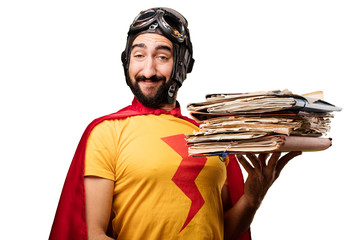 crazy super hero with files - obrazy, fototapety, plakaty
