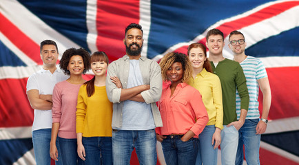 international group of people over british flag