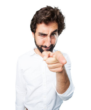 young funny man pointing.disagree expression