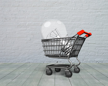 Shopping cart with large light bulb