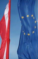 Flag of the European Union and of Austria, Austria, Burgenland,