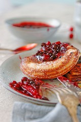 Cheese and cherries pancakes