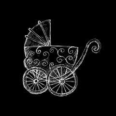 Fototapeta na wymiar Hand drawn baby stroller for newborn baby