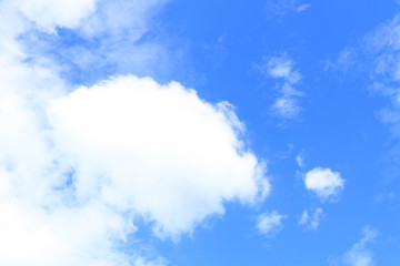 Clear white fluffy clouds in a blue sky. Sky background with blank space for text.