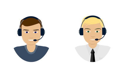 Set of  men telemarketer, call center operator, hot line, online support