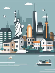 new york city scape flat illustration