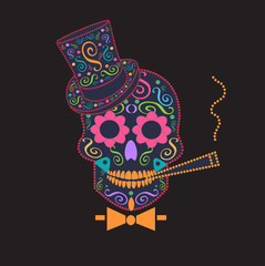 Skull vector with bow tie, gentleman, ornament 
