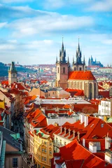 Foto op Canvas Hoge torenspitsen torens van de Tyn-kerk in de stad Praag © Yasonya