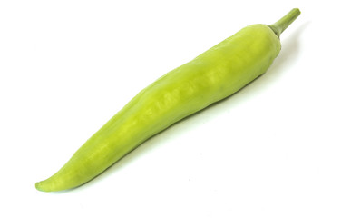 Green organic chilli,closeup shot on white isolated.