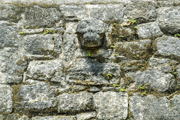 sight of a stone skull in the Mayan archaeological place of Coba, in Qintana Roo, Mexico
