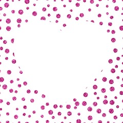 Shining glittery background with chaotic dots of different sizes and the big white heart Theme and Valentine's Day Idea for greetings