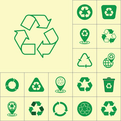 recycle icon on yellow background, recycling set