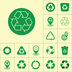 recycle icon on yellow background, recycling set