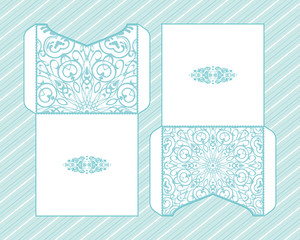 A festive envelope, wrapping, cover. Mandala, Oriental motif for wedding, party, congratulations, I'm sorry. Hand-painted background. Decorative elements for design print. Vector EPS 10