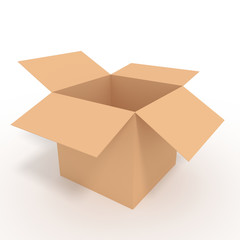 Empty pasteboard box open. 3D illustration.