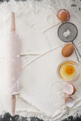 flour, roll, egg - baking / components - wolne miejsce  - obrazy, fototapety, plakaty