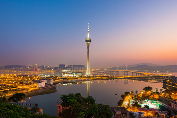 Night view of Macau city in Macau, China.