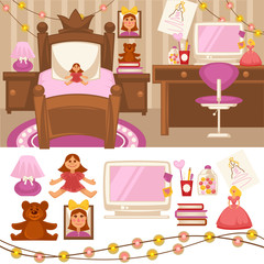 Girls room bedroom Set of furniture for girls.