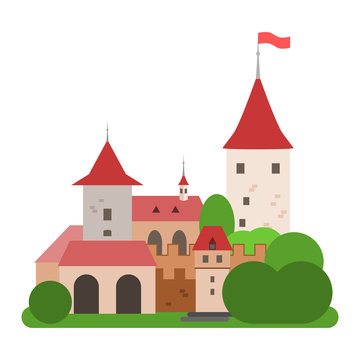 Cartoon castle. Isolated vector illustration.