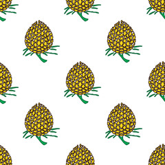 golden young pineapple on light background seamless pattern. ananas