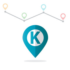 Initial Letter K With Pin Location Logo on Maps