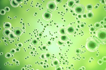 Green cell background. Life and biology, medicine scientific, molecular research dna. 3d rendering