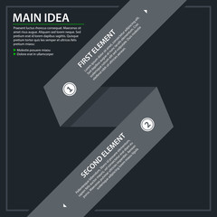 Modern design template with gray paper stripe and two options in flat style on dark gray background. Useful for corporate presentations and advertising.