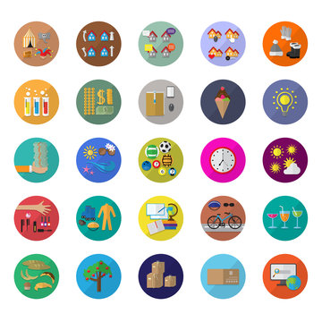 Flat Icons Set Isolated On Background.Graphic Design.Winter Boots,Hat,Gloves Sign.Golden Coin,Money And Dollar.For Web Site,Print,Templates,App,Mobile Applications And Promotional Materials.Collection