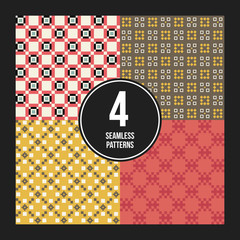 Set of 4 colorful pixelated patterns. Childish style. Useful for wrapping and textile design.