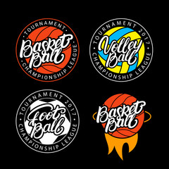 Sport logo set of basketball, volleyball, football.