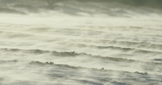 Slow motion close-up of blizzard on beach during a winter storm, RED Dragon 4K 120fps
