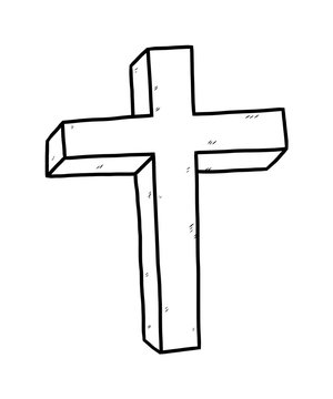 christian cross symbol / cartoon vector and illustration, black and white, hand drawn, sketch style, isolated on white background.