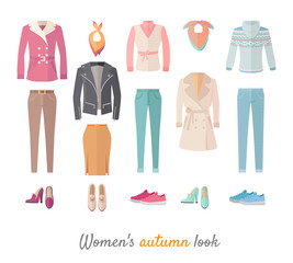 Women s Autumn Look Vector Concept in Flat Design