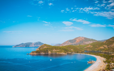 Oludeniz lagoon in sea landscape view of beach