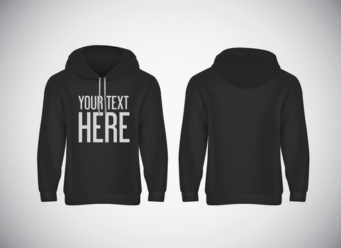 Men black hoddy. Realistic mockup with brand text for advertisin