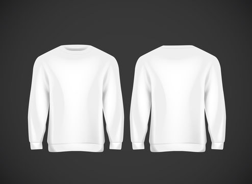 Men White Hoody. Realistic Mockup. Long Sleeve Hoody Template On