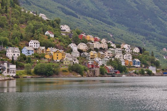 Residential houses in town Odda, on the Sorfjord. Western Norway, Scandinavia, Europe.