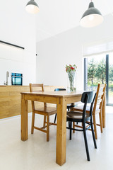 House interior with simpe wooden furnitures