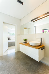 Naklejka na ściany i meble Minimalist bathroom interior with mirror