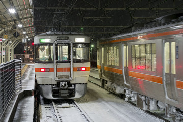 大垣駅・雪の夜